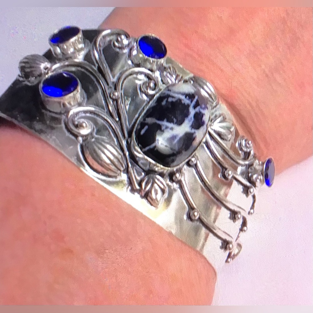 Sodalite Blue Topaz Stamped 925 Sterling Silver Bracelet